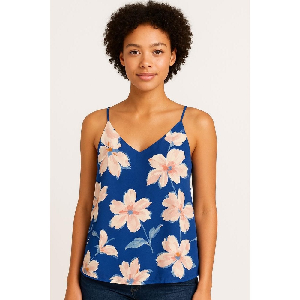 A NEW‎ DAY Women’s Floral Sleeveless V-Neck Cami Tank Top Size Large Blue Multi